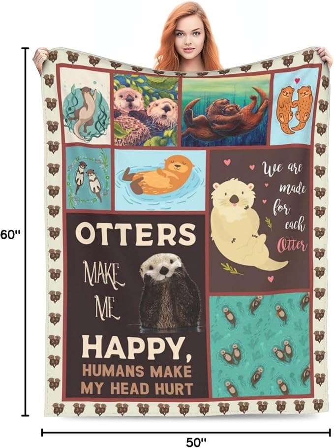 Sea Otter Blanket Otter Decor Throw Blanket Super Warm Soft Plush Lightweight Fleece Flannel Animals Blanket Gifts for Girls Otter Lover Kids Baby Boys Women Men Adults for Sofa Couch Bedding 50"X60"