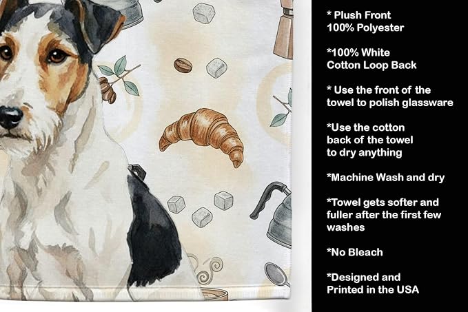 Caroline's Treasures Smooth Fox Terrier Coffee Bar Kitchen Towel Velour Plush Front and Cotton Loop Back Machine Washable