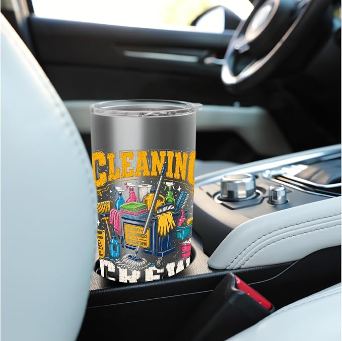 Cleaning Crew Funny Custodian Teamwork Gifts for Men Women Stainless Steel Insulated Tumbler