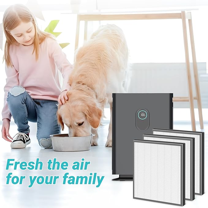 3 Packs HE402 Replacement Filter for Shark HE400 HE401 HE402 HE405 4 Fans Air Cleaner Purifier, 3 Stages Filtration with H13 True HEPA, Activated Carbon Filters And Fine Pre-fillter, Part # HE4FKPET