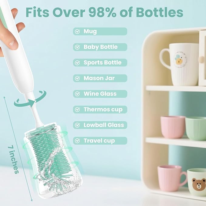 Electric Bottle Brush Cleaner,Rechargeable Baby Bottle Cleaning kit with Formula Mixer, Silicone Nipple&Straw Brush, Soap Dispenser, Drying Rack-IPX7 Waterproof,Long Battery Life for Home & Travel