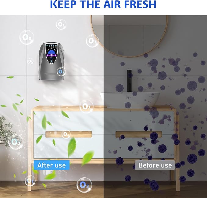 VTAR Ozone Machine, 1000mg/h Multipurpose Ozone Machine Purify Air, Water, Fruits, Vegetables, Toothbrushes, Aquarium Fruit Cleaner Device in Water - Dark Gray