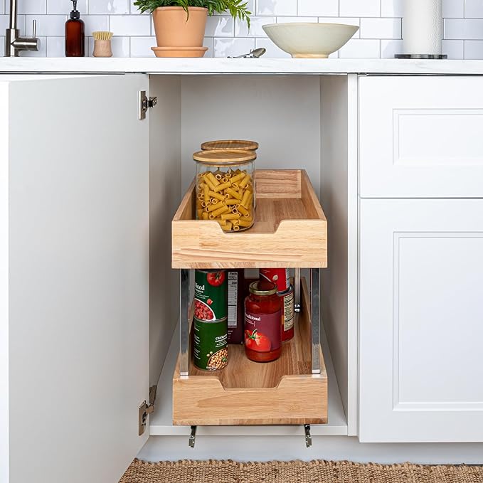 Household Essentials GLIDEZ Wood 2-Tier Sliding Cabinet Organizer: 11.5-inch Wide