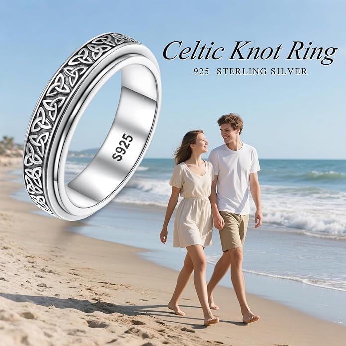 S925 Sterling Silver Spinner Fidget Ring Relief Boredom ADHD Autism Jewelry Gifts for Women Men
