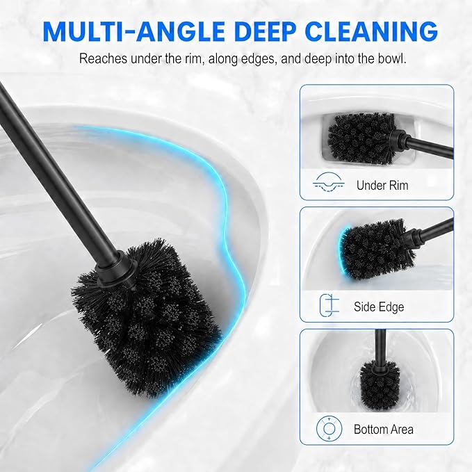 Nickel Toilet Brush and Holder Set，Extra Long Handled Toilet Bowl Brush and Holder，Stainless Steel Heavy Duty Toilet Brush for Bathroom,Deep Cleaning Modern Toilet Cleaner Slip Base