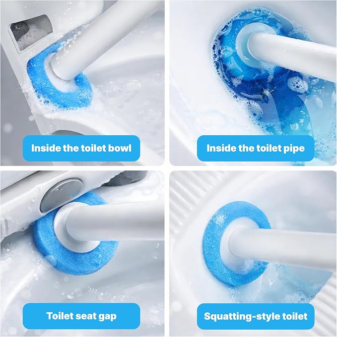 CiLoN 24 Pads Auto Lid Opener Disposable Toilet Bowl Brush & Holder Refills | Wall-Mounted Disposable Toilet Cleaning Set For Touch Free Space-Saving Hygienic Modern Bathrooms (Ocean Breeze + 30 Sponge)