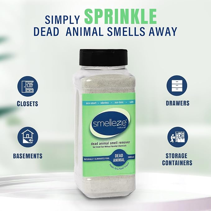 SMELLEZE Natural Dead Animal Odor Removal 2 lbs Powder: Eliminate Dead Rat, Mice, Squirrel, Chipmunk, Raccoon & Bat Smell. Safe for Indoor & Outdoor Use