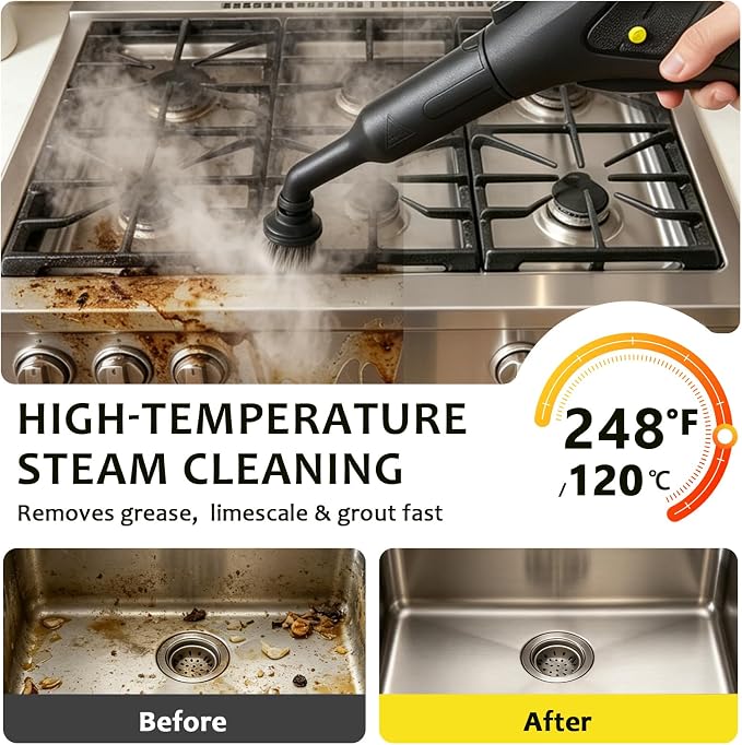 Steam Cleaner, Steamer Mop Cleaning For Home With 20 Accessories | High Temperature 248°F 120°C, Safety Lock, Floor, Window, Oven, Grout, Sealed Tile, Upholstered Furniture, Kitchen, Bathroom