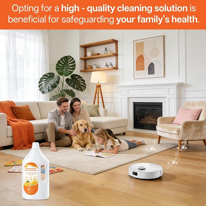 2.5 L Floor Cleaning Solution Orange Scent, Compatible with Roborock/Shark/Bissell/Swiffer/IRobot/Eufy Quick Drying Without Residue Suitable for All Robot Vacuums and Wet Dry Dual-Use Vacuum Cleaners