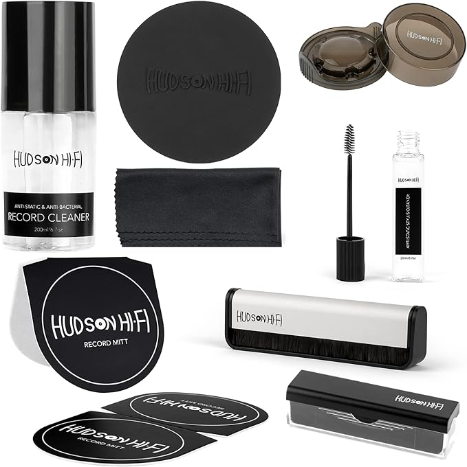 9-in-1 Vinyl Record Cleaning Kit – Anti-Static Cleaner, Carbon Fiber & Velvet Brushes, Stylus Gel, Microfiber Cloth, Mitts & Label Protector for LP Care
