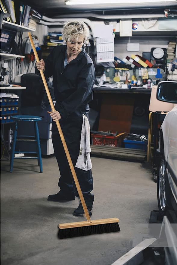 Black Indoor Push Broom Head – Heavy Duty Hardwood Block – Polypropylene Bristles – Deck Scrub Brush – Two Threaded Handle Holes for Better Assist (36")