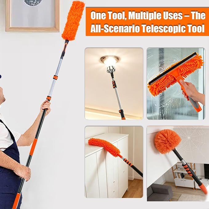 TRULYWIN 26FT Light Bulb Changer & Cleaning Kit, Telescoping Pole with Grippers, Suction Cup & 4 Dusters for 5-20FT High Ceilings, Recessed Bulb Removal & Home Cleaning