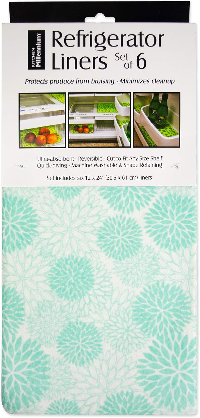 DII Fridge Liner Collection Non-Adhesive, Cut to Fit, 12x24, Aqua Dahlia, 6 Piece