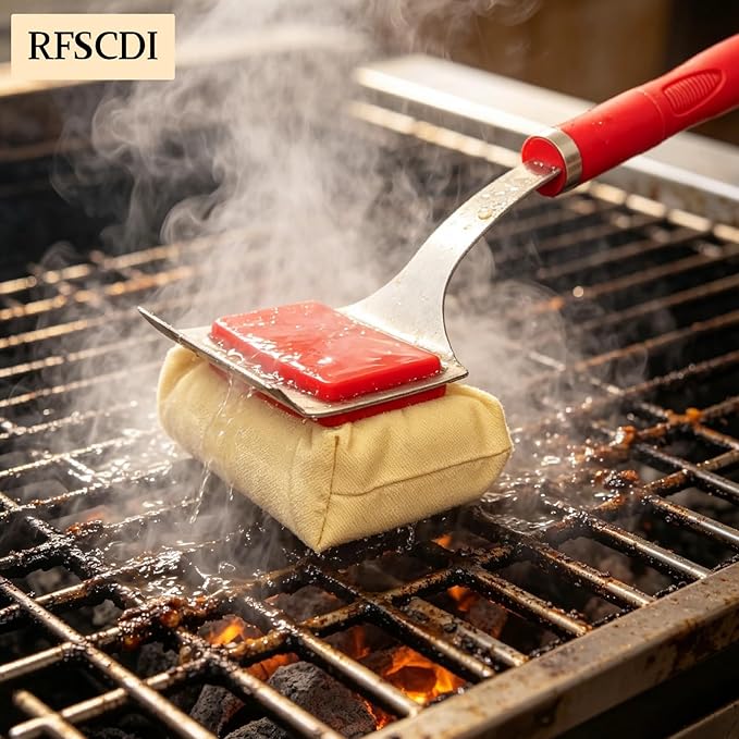 Grill Brush for Outdoor Grill Bristle Free - Reinforced Grill Cleaner Scraper BBQ Brush - Replaceable Head Barbecue Grill Cleaning Brush - Safe BBQ Accessories Grill Tools (Red)