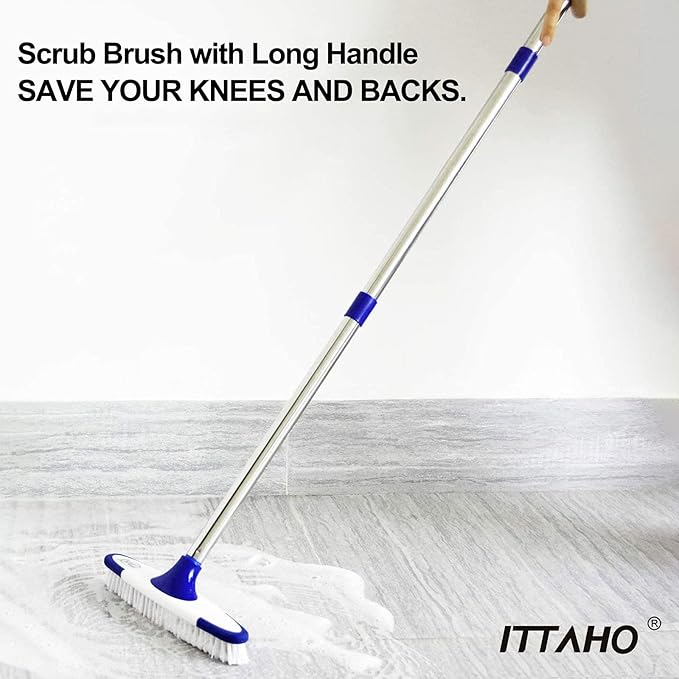 Grout Scrub Brush with Long Handle, Dual Sided Window Cleaner