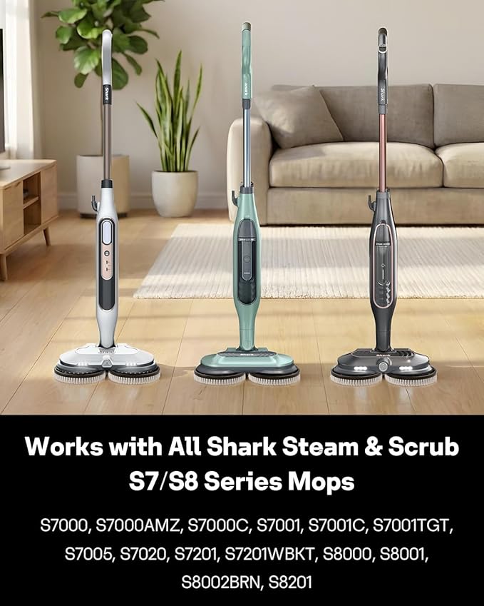 Leemone Steam & Scrub Mop Replacement Pads Kit for Shark S8001 S8201 S8002BRN S7001 S7201, Heavy Duty Scrub & Daily Clean Bundle, Washable Reusable (4 Brush Heads + 8 Microfiber Pads Refills)