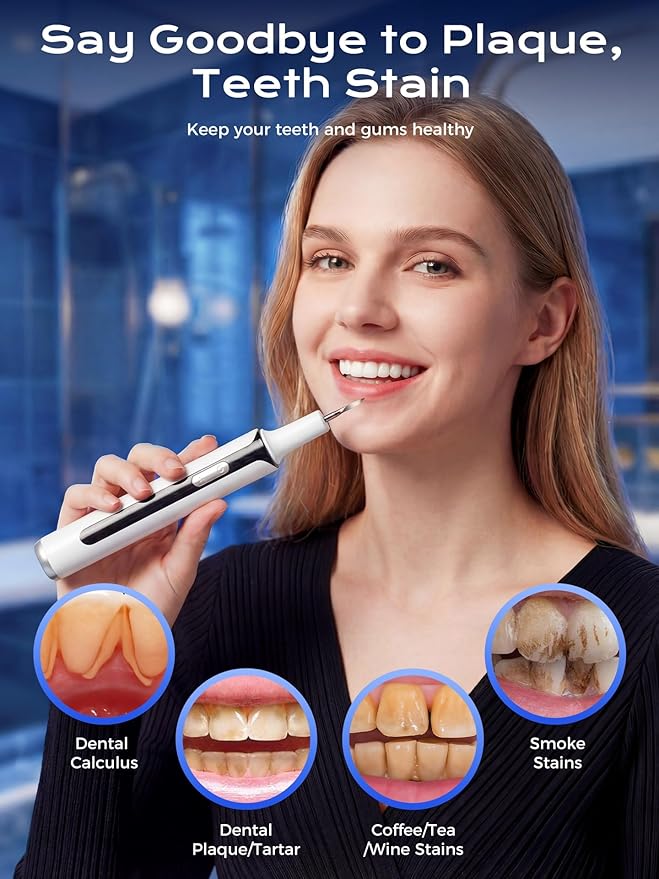 Plaque Remover for Teeth, 4-Mode Electric Tartar Remover with LED Light, Rechargeable Teeth Cleaning Kit, Dental Tools Set with 3 Replaceable Heads