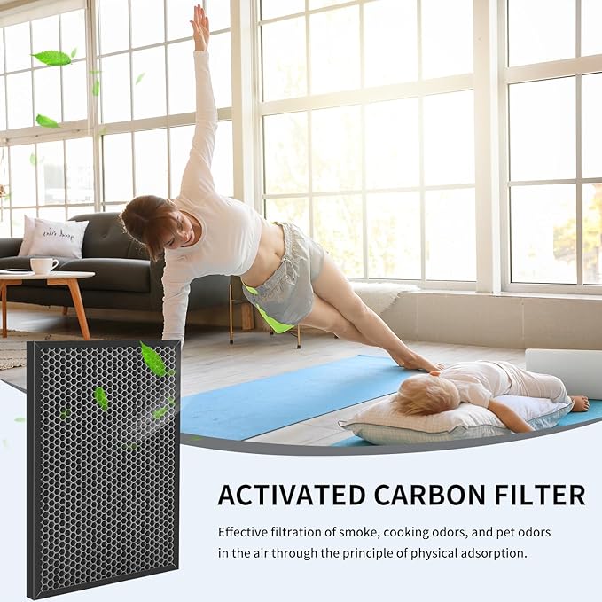 PH950&AMB1 Filter Replacement for Air Purifier Compatible with Turonic PH950 and Extract-All AMB1 Air Purifiers（2 Air Filter+2 Carbon filter)