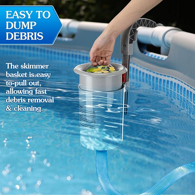 Enhon Above Ground Pool Skimmer with 20 Pcs Wall Mount Surface Skimmer Socks, Automatically Cleans Pool Skimmer Accessories with Hose Basket Net, Adjustable Floating Pool Filter for Removes Debris
