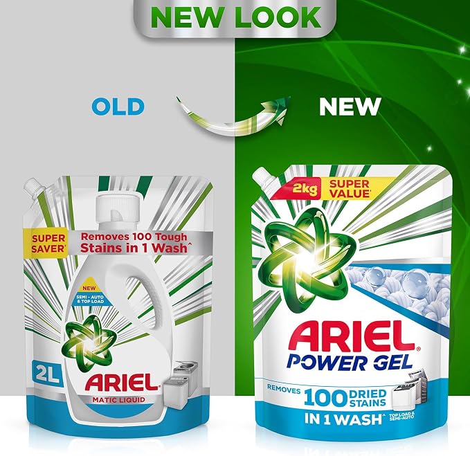 Ariel Power Gel Liquid Detergent for Top Load & Semi Auto – 2kg | Removes 100 Dried Stains in 1 Wash | Faster Dissolving | Long-Lasting Fragrance | Color Protection | At the price of Powders