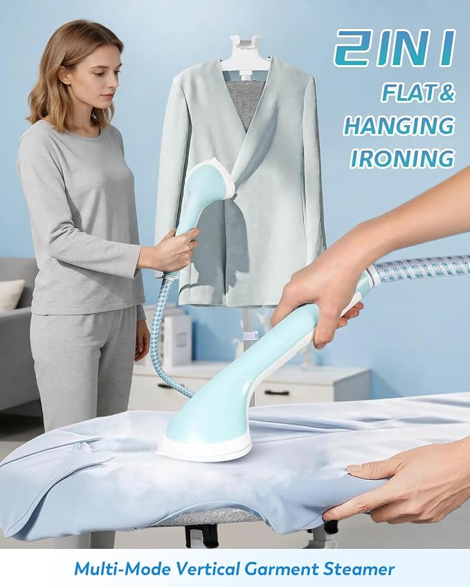 Standing Garment Steamer for Clothes 1350W Aluminum Heating System for 1 Hour Powerful Steam, Heats in 30s, 10 Levels Steam Control, Flat & Hanging Ironing, with Ironing Board, Gloves, Brush