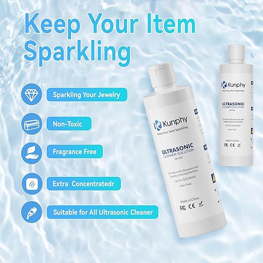 Upgraded KUNPHY Ultrasonic Jewelry Cleaner with 250ML Solution, 46KHz, 3 Digital Timers Ultrasonic Cleaner with 350ML 304 Stainless Steel Tank, Touch Operation for Eyeglass, Watches, Ring, Silver, Gol