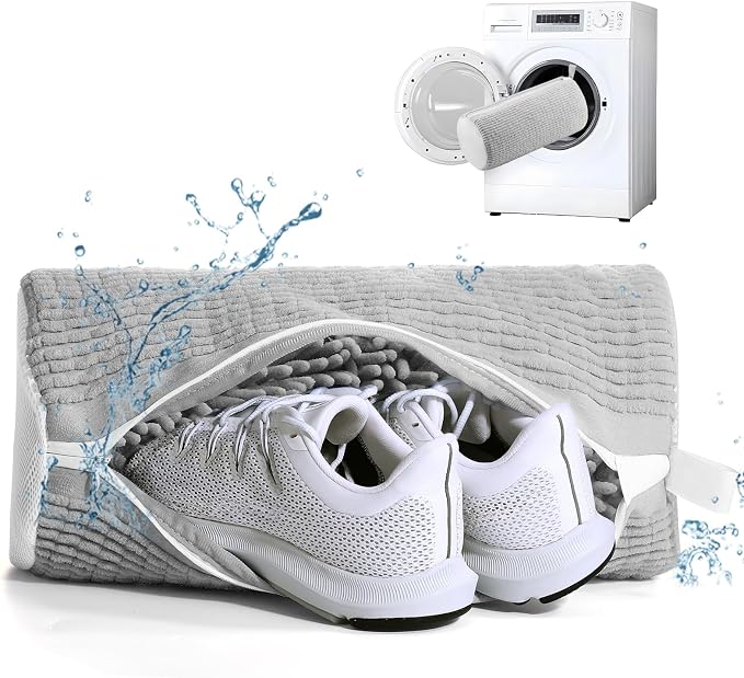 Aship Shoe Washing Machine Bag, Laundry Shoes Bag for Washer & Dryer - Reusable Shoe Cleaning Bag for Sneakers,Tennis Shoes, 360° Deep Cleaning With Self-locking Zipper for All Shoes Sizes - Gray,1PC