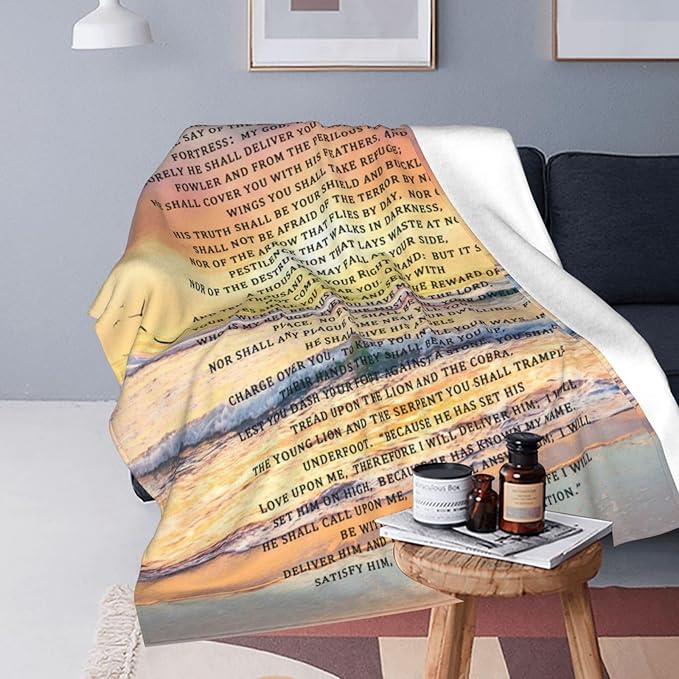 Psalm 91 Blanket Christian Gifts Religious Bible Verse Scripture Throw Blanket Comfy Plush Flannel Fleece Warm Soft Fluffy Fuzzy Blanket for Prayer Women Teens for Bed Sofa Couch 60"X80"