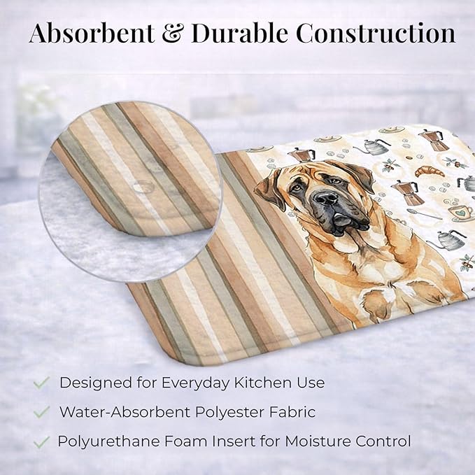 Caroline's Treasures Apricot English Mastiff Coffee Bar Dish Drying Mat Absorbent Dish Drying Mat Pad for Kitchen Counter Dish Drainer Mat for Countertop, 14 x 21", Multicolor