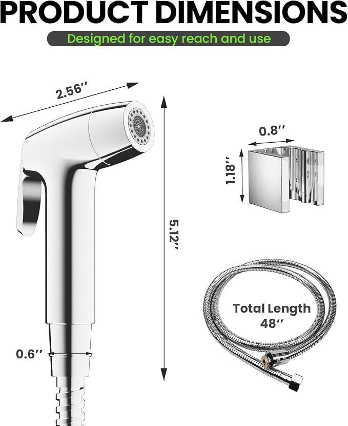 RV Bidet Sprayer, RV Handheld Bidet with Water Hose & RV Fitting, Wall-Mount Toilet Sprayer for Motorhomes, Fifth Wheels, Trailers & Campers Toilet (Chome Sprayer)