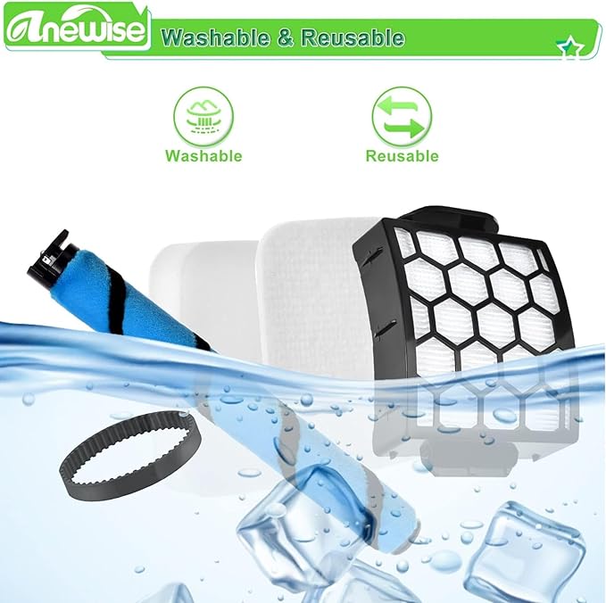 Anewise Filter Brush Belt Replacement Parts for Shark UV850 Performance Lift-Away ADV DuoClean PowerFins Upright Vacuum, 1 Brush Roll+2 HEPA +4 Filters+2 Belts, Part #1483FC2000 & XHF320 & XFFK602UKT