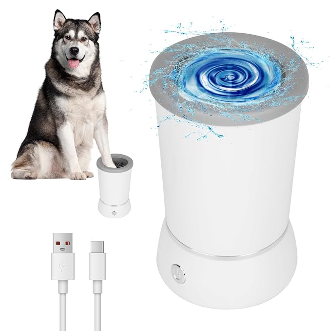 Dog Paw Cleaner，Automatic paw cleaner For dogs, Type-c Charging, Designed For Small To Medium Sized Dogs ，Easy To Carry，Keeps Homes Clean(white)