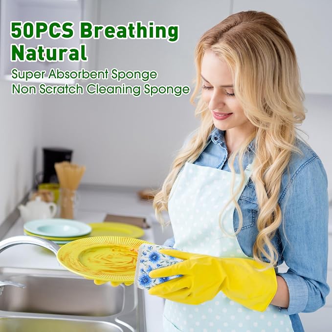 Maxdot 50 Counts Compressed Cellulose Sponges Bulk Flower Plant Style Natural Kitchen Compostable Non Scratch Dish Sponges for Washing Dishes, Cleaning Countertop Sink, Kids DIY