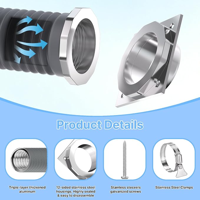 Magnetic Dryer Vent Connector, Quick Connect Dryer Vent Hose Coupling with Strong Magnetic Seal, Easy Install Dryer Vent Adapter for 4 Inch Dryer Vent Hose, DVC-180 Compatible