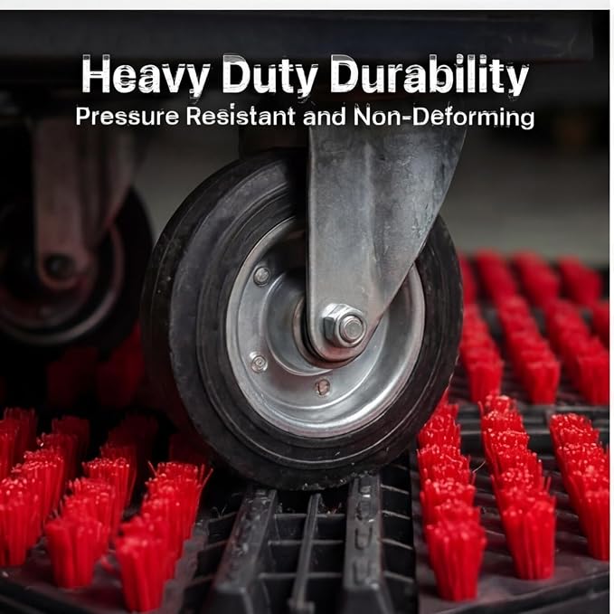 Heavy Duty Outdoor Boot Scraper Mat, 35.5" x 23.5", Black-Red | Mud & Snow Doormat, Stiff Nylon Bristles, Modular Interlocking, For Patio, Garage, Garden, High Traffic