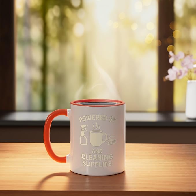 Coffee & Cleaning Supplies Daily Fuel Ceramic Mug, Orange/White