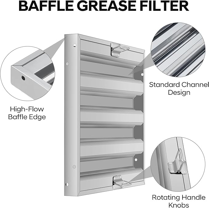 GarveeTech Hood Filters 19.5W x 15.5H Inch, 430 Stainless Steel, Commercial Kitchen Range Hood Baffle Grease Filter, 4 Groove, for Restaurant Exhaust Hood Systems, Easy to Clean (5 Pack)