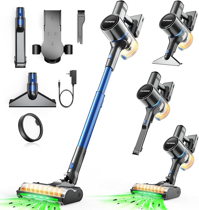 Cordless Vacuum Cleaners for Home, G26 Vacuum Cleaner, 45KPA Powerful Suction, Up to 60 Minutes, Tangle-Resistant, Rechargeable Stick Vac with Wall Mount for Pet Hair, Hardwood Floors, Navy Blue