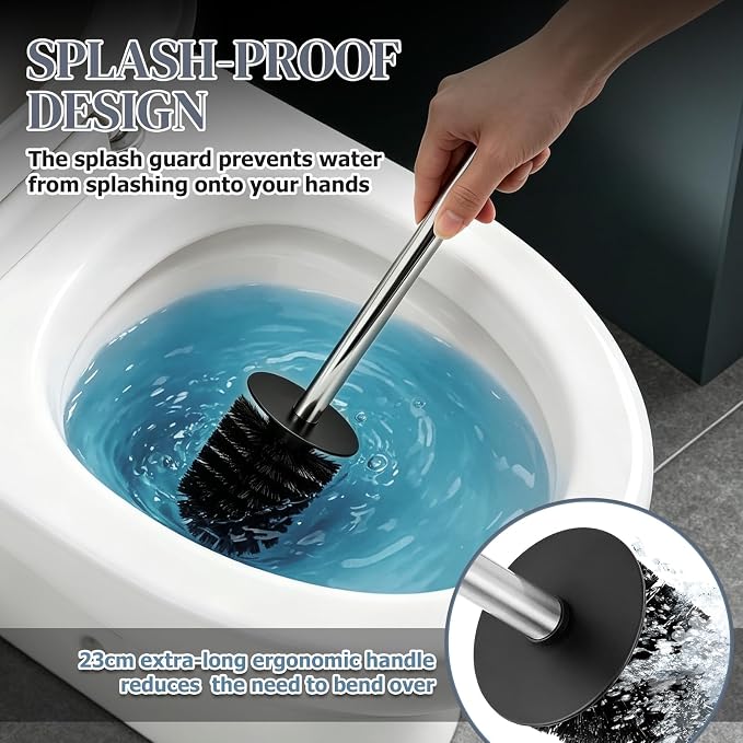 Toilet Brush,Toilet Brush and Holder Set,Stainless Steel Toilet Bowl Brush and Holder for Bathroom,Heavy Duty Toilet Bowl Brush with Long Handle,Toilet Brush with Sleek Design and Removable Inner Bowl