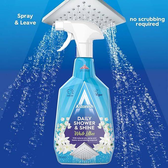 Astonish Sparkling Bathroom Bundle - Includes Daily Shower Shine Cleaning Spray (White Lilies Scent), Ultimate Limescale Remover (Cool Eucalyptus) & Streak Free Foaming Bathroom Cleaner (750ml each)