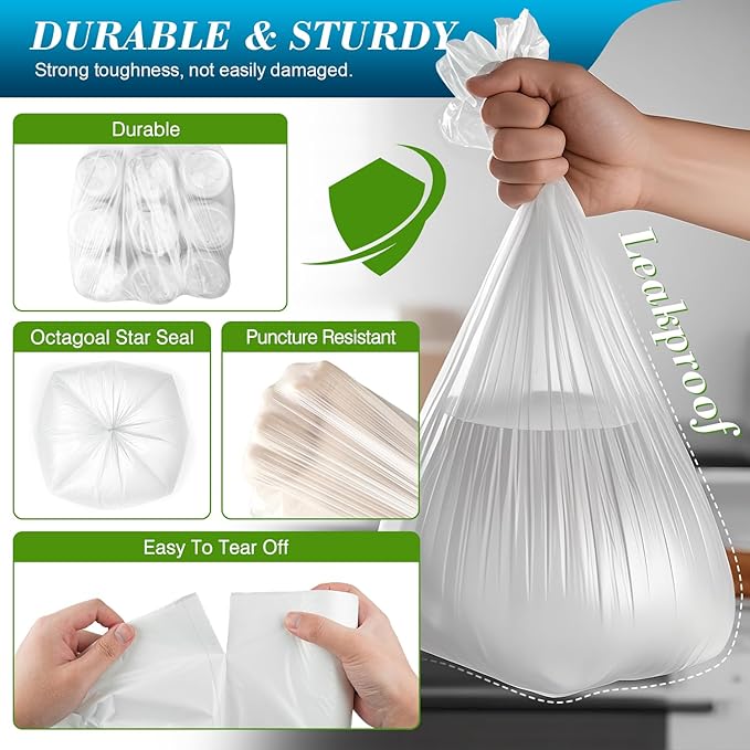 Charmount Small Trash Bags 2-4 Gallon 1000 Count, Unscented White Plastic Wastebasket Liners for Bathroom, Mini Garbage Can or Bin