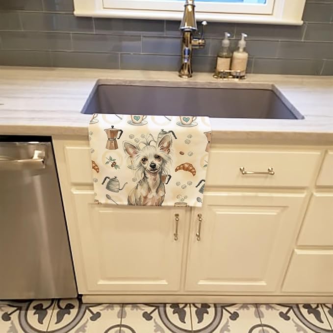 Caroline's Treasures Hairless Mottled Pattern Chinese Crested Coffee Bar Kitchen Towel Velour Plush Front and Cotton Loop Back Machine Washable