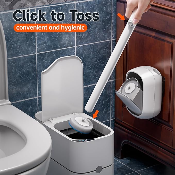 Disposable Toilet Brush and Holder Set with 18 Bowl Wand Cleaners Refill Pads, Bathroom Wall Mounted Toilet Bowl Cleaners Kit.
