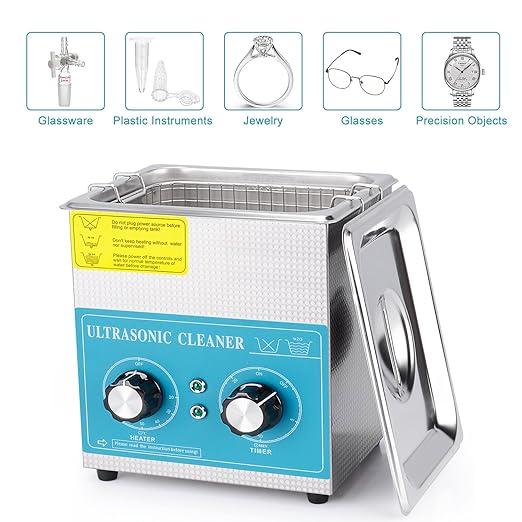 stonylab Ultrasonic Cleaner, 304 Stainless Steel All-Purpose Ultrasonic Cleaner with Mechanic Control Panel of Heating and Timer for Laboratory 40kHz 110V, 2L