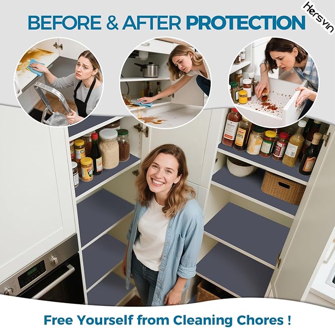 Hersvin Shelf Liners 24 in x 20 ft EVA Drawer Mats, Non-Adhesive Cupboard Pad, Kitchen Cabinet Lining Fridge Cushion (Gray Stripe, 61x610cm)