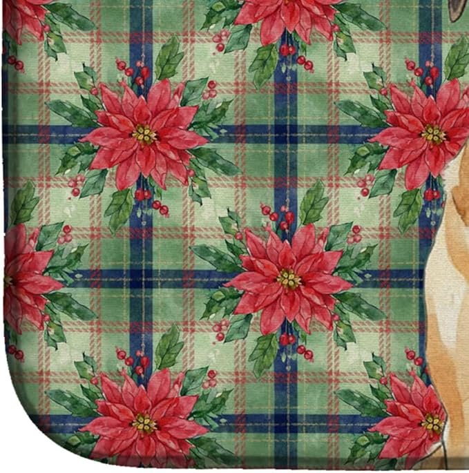 Caroline's Treasures Apricot English Mastiff Christmas PoinsettIas Dish Drying Mat Absorbent Dish Drying Mat Pad for Kitchen Counter Dish Drainer Mat for Countertop, 14 x 21", Multicolor