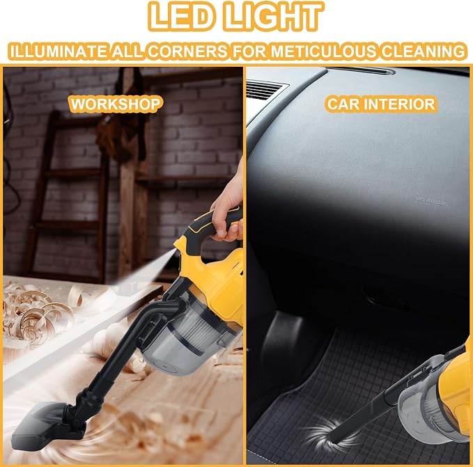 Cordless Vacuum Cleaner for Dewalt 20v Battery, Brushless Stick Vacuum with Washable HEPA Filter 55CFM Handheld Vacuum Cleaner for Home Car Hardwood Floor Carpet, Cordless Shop Vac(Tool Only)
