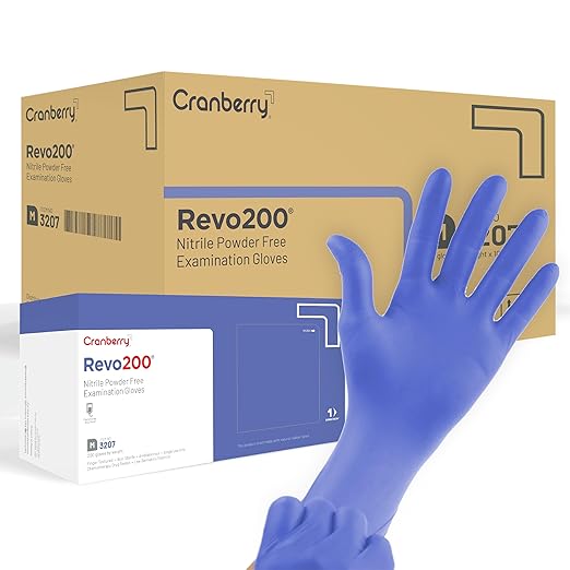 Cranberry USA Cranberry R200 Blue Nitrile Exam Gloves, Case of 2000, Small, 3.0 Mil