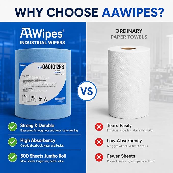 AAwipes Cleanroom Wipes Roll, 10x12" 500 Sheets Blue, Cellulose Polyester | Low-Lint, Highly Absorbent, Surface Cleaning, Lab & Industrial Applications