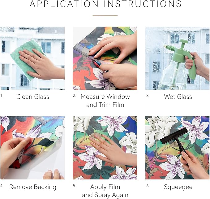 DKTIE Stained Glass Window Film Floral Vintage Style, Frosted Glass Effect Two-Way Privacy Window Film, Heat Insulation UV Protection Softening Light (S646, 17.7in X 78.7in)